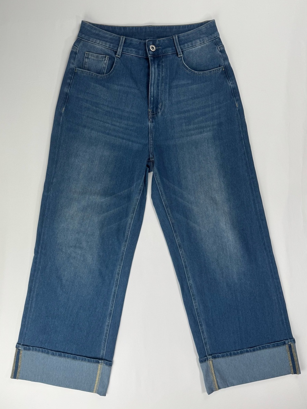 HALARA Flex High Waisted Rolled Hem Wide Leg Washed Cropped Jeans Women's Small